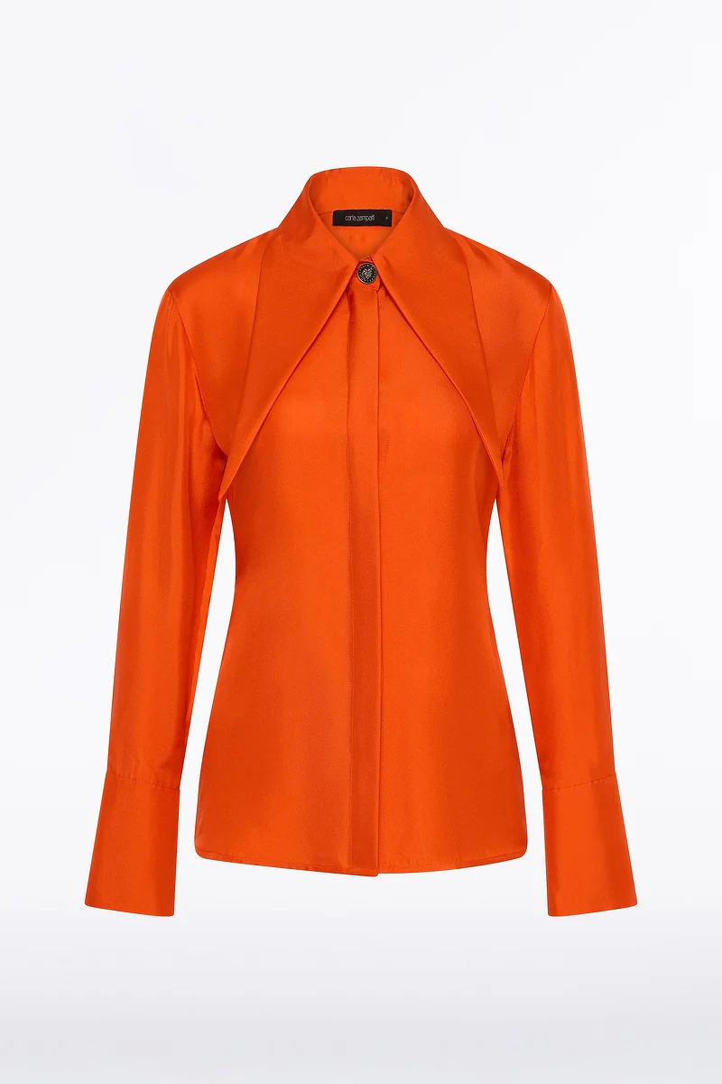 TANGERINE SILK TWILL LONG COLLAR SHIRT - Image 5