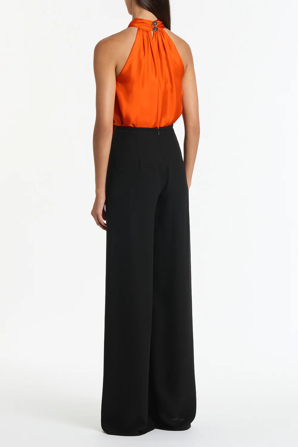 TANGERINE SILK TWILL RUFFLE HALTER TOP - Image 2