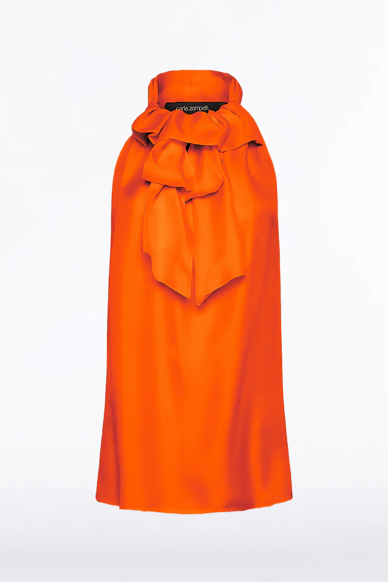 TANGERINE SILK TWILL RUFFLE HALTER TOP - Image 5