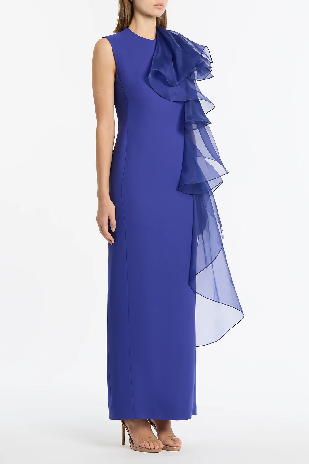 VIOLET CREPE RUFFLE SHOULDER GOWN - Image 2