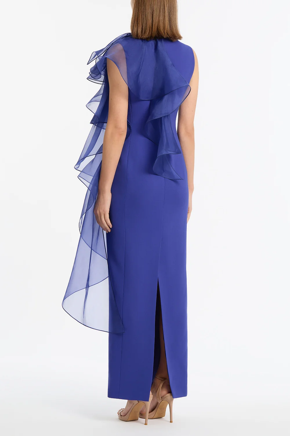 VIOLET CREPE RUFFLE SHOULDER GOWN - Image 3