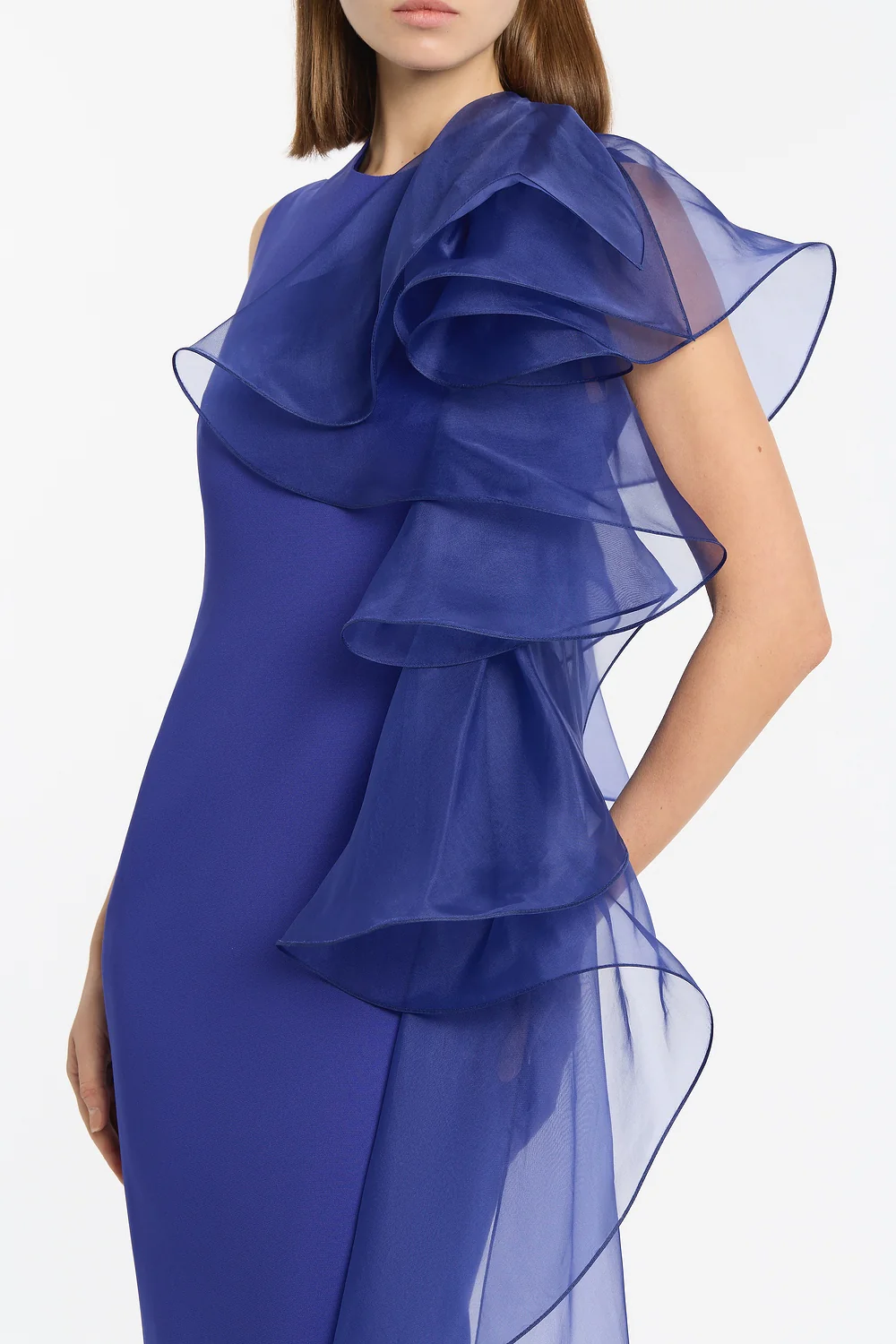 VIOLET CREPE RUFFLE SHOULDER GOWN - Image 4