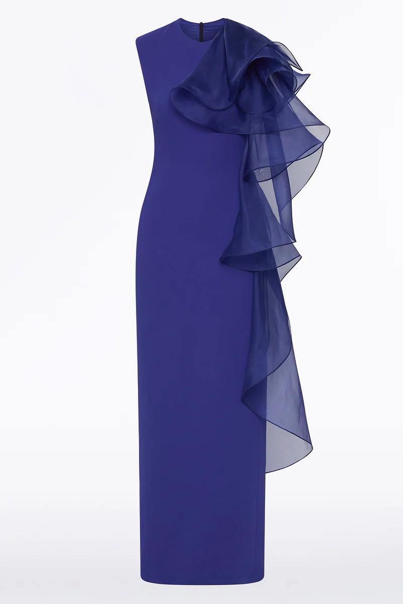 VIOLET CREPE RUFFLE SHOULDER GOWN - Image 6