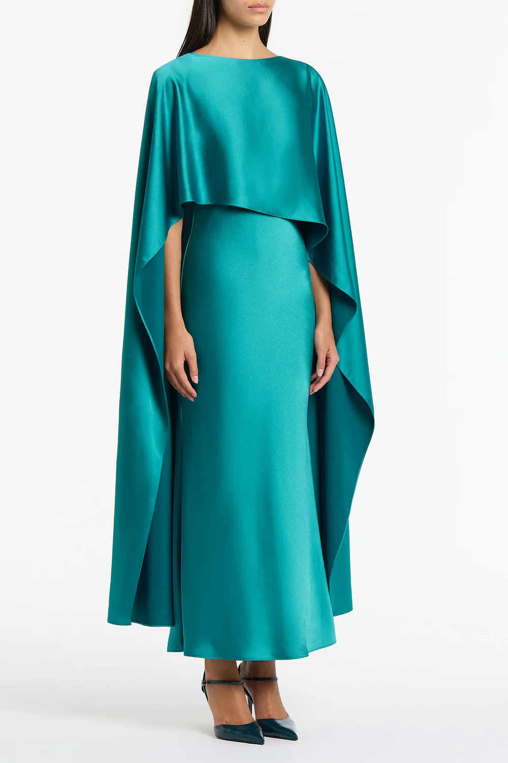 VIRIDIAN LUSTRE SATIN ASYMMETRIC DRAPE DRESS - Image 2