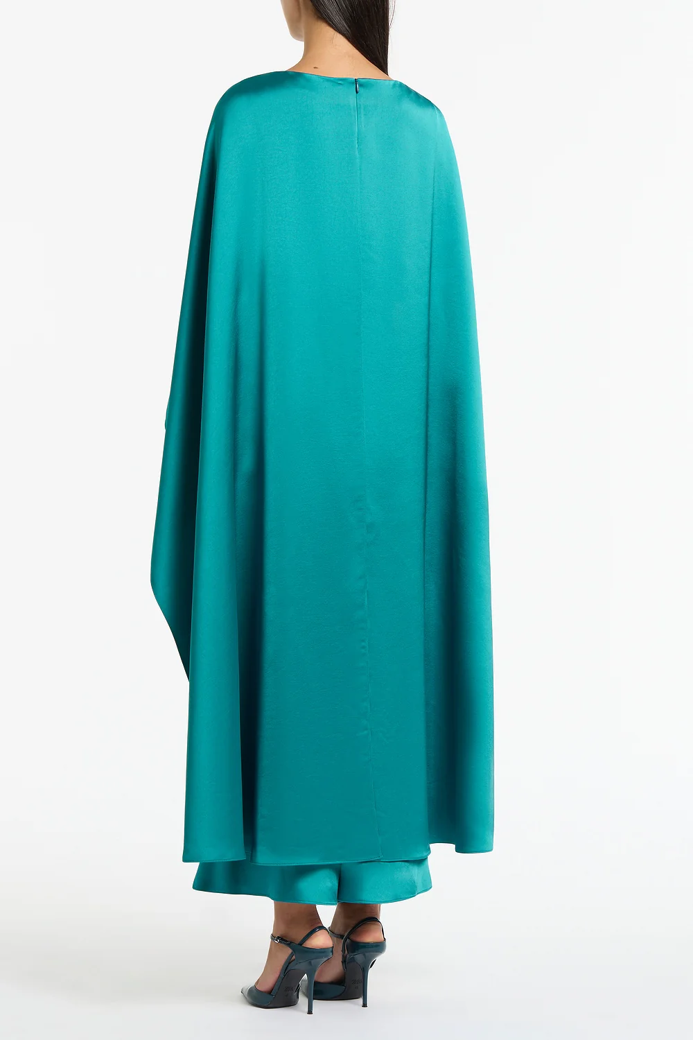 VIRIDIAN LUSTRE SATIN ASYMMETRIC DRAPE DRESS - Image 3