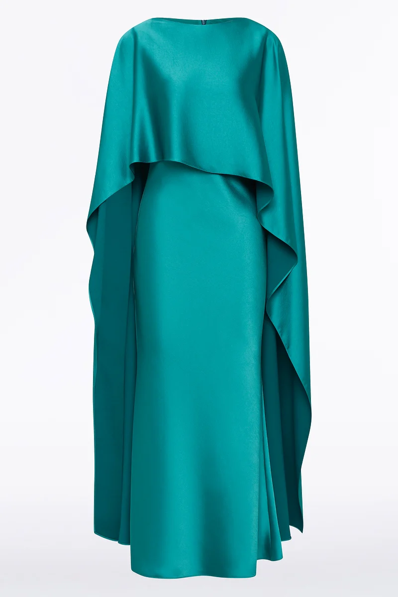 VIRIDIAN LUSTRE SATIN ASYMMETRIC DRAPE DRESS - Image 4