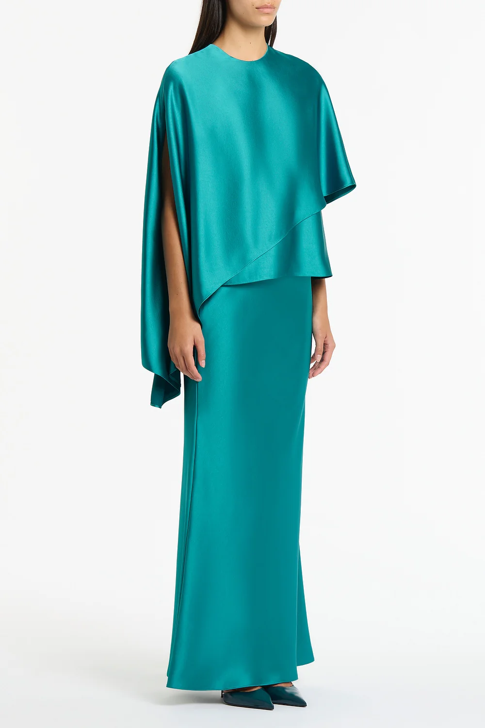 VIRIDIAN LUSTRE SATIN ASYMMETRIC DRAPE TOP - Image 2