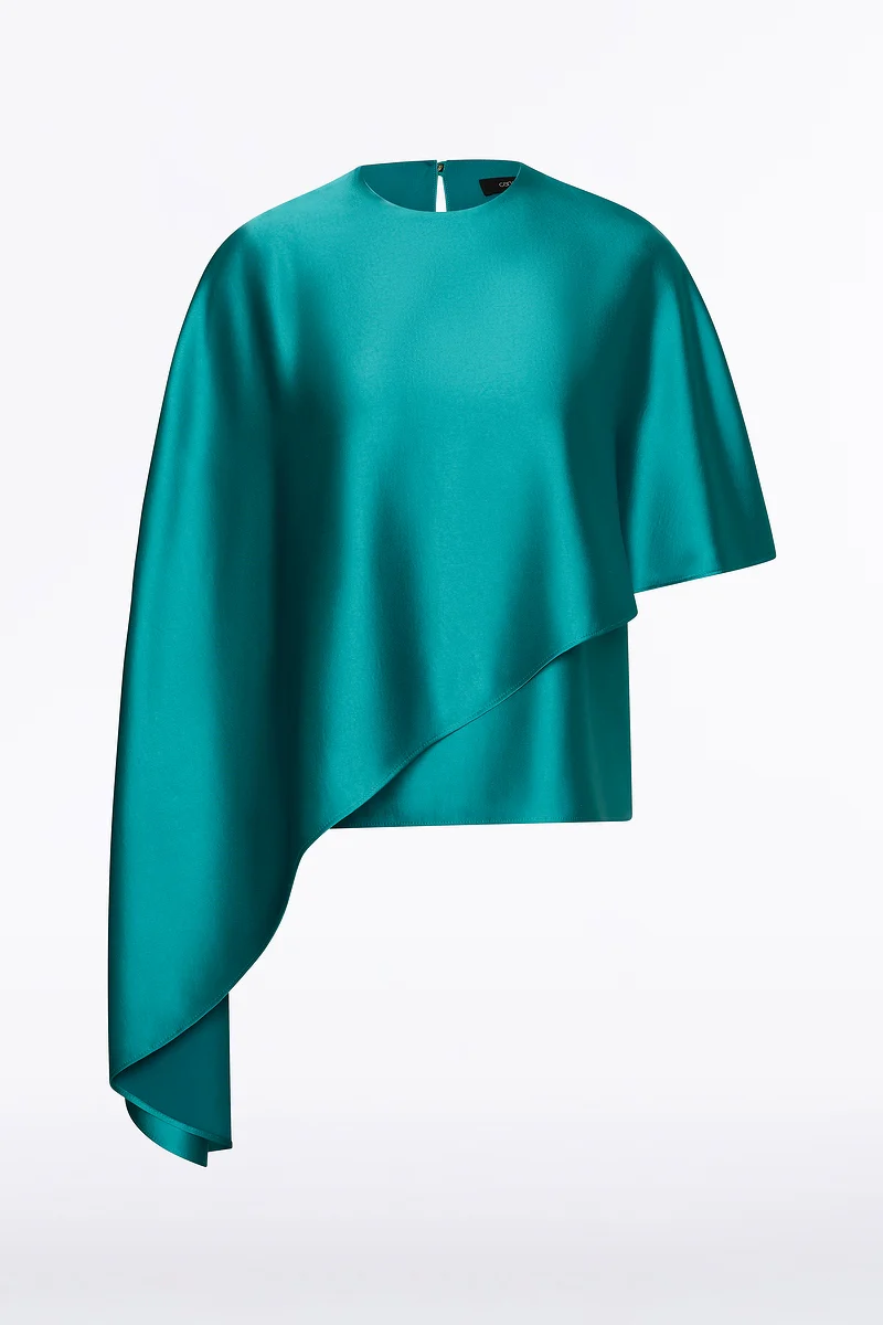 VIRIDIAN LUSTRE SATIN ASYMMETRIC DRAPE TOP - Image 4