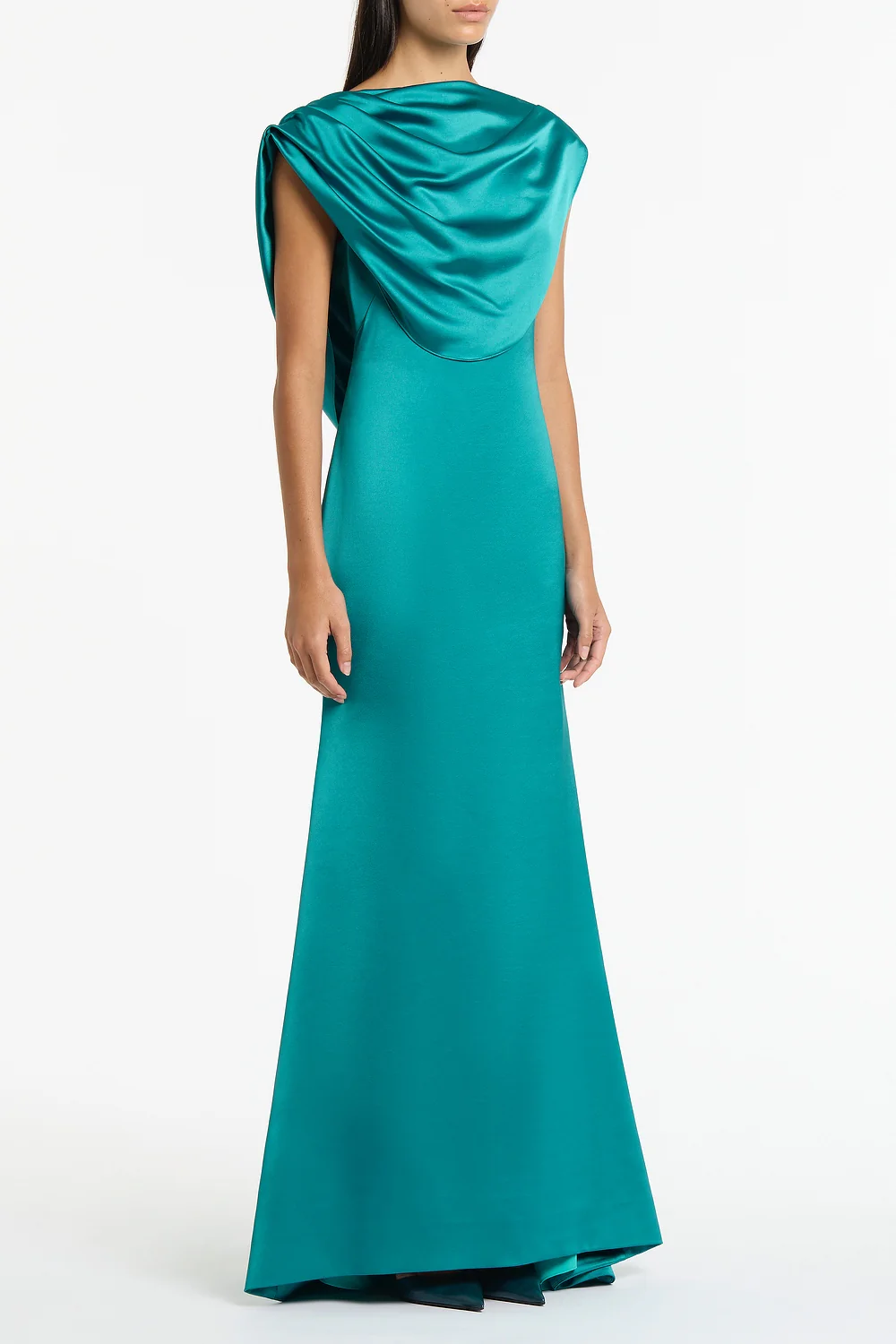 VIRIDIAN LUSTRE SATIN SHOULDER DRAPE GOWN - Image 2