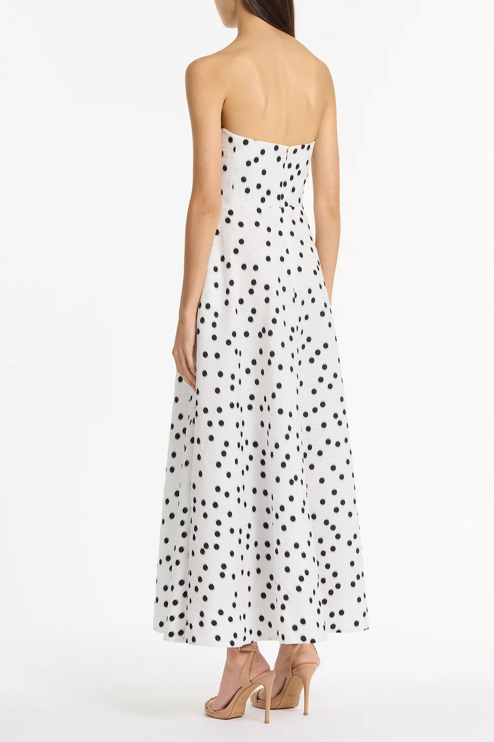 WHITE AND BLACK SPOT JACQUARD A-LINE STRAPLESS GOWN - Image 3