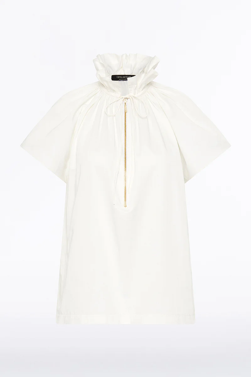 WHITE COTTON TAFFETA RUFFLE BLOUSE - Image 5