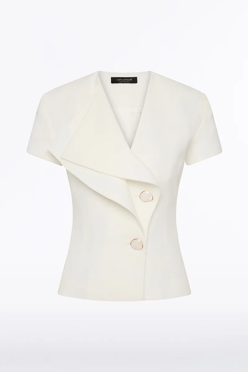 WHITE CREPE DOUBLE-BREASTED VEST - Image 4