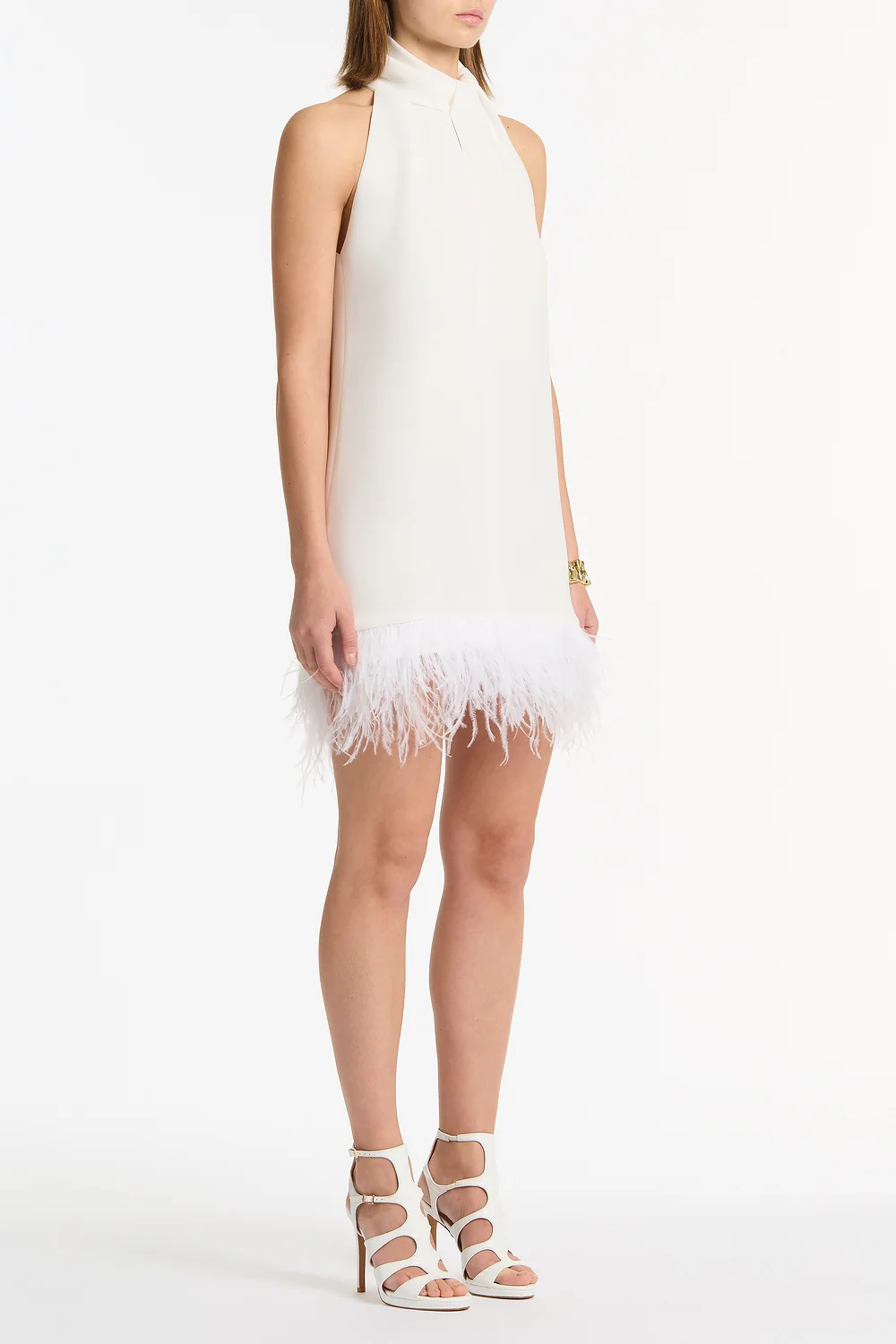 WHITE CREPE FEATHER MINI DRESS - Image 2