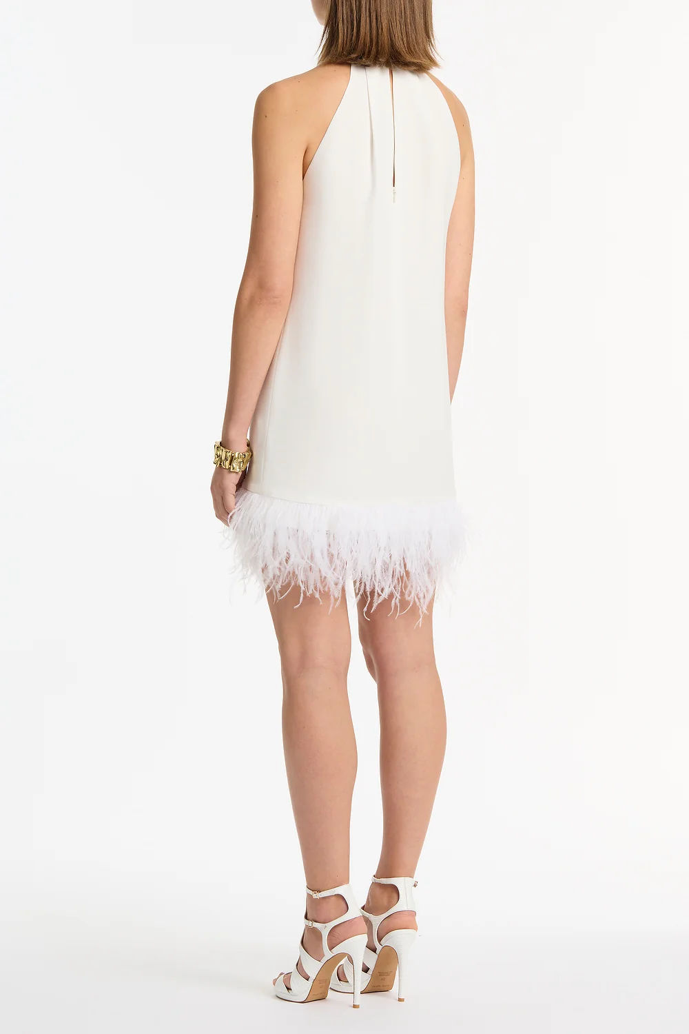 WHITE CREPE FEATHER MINI DRESS - Image 3