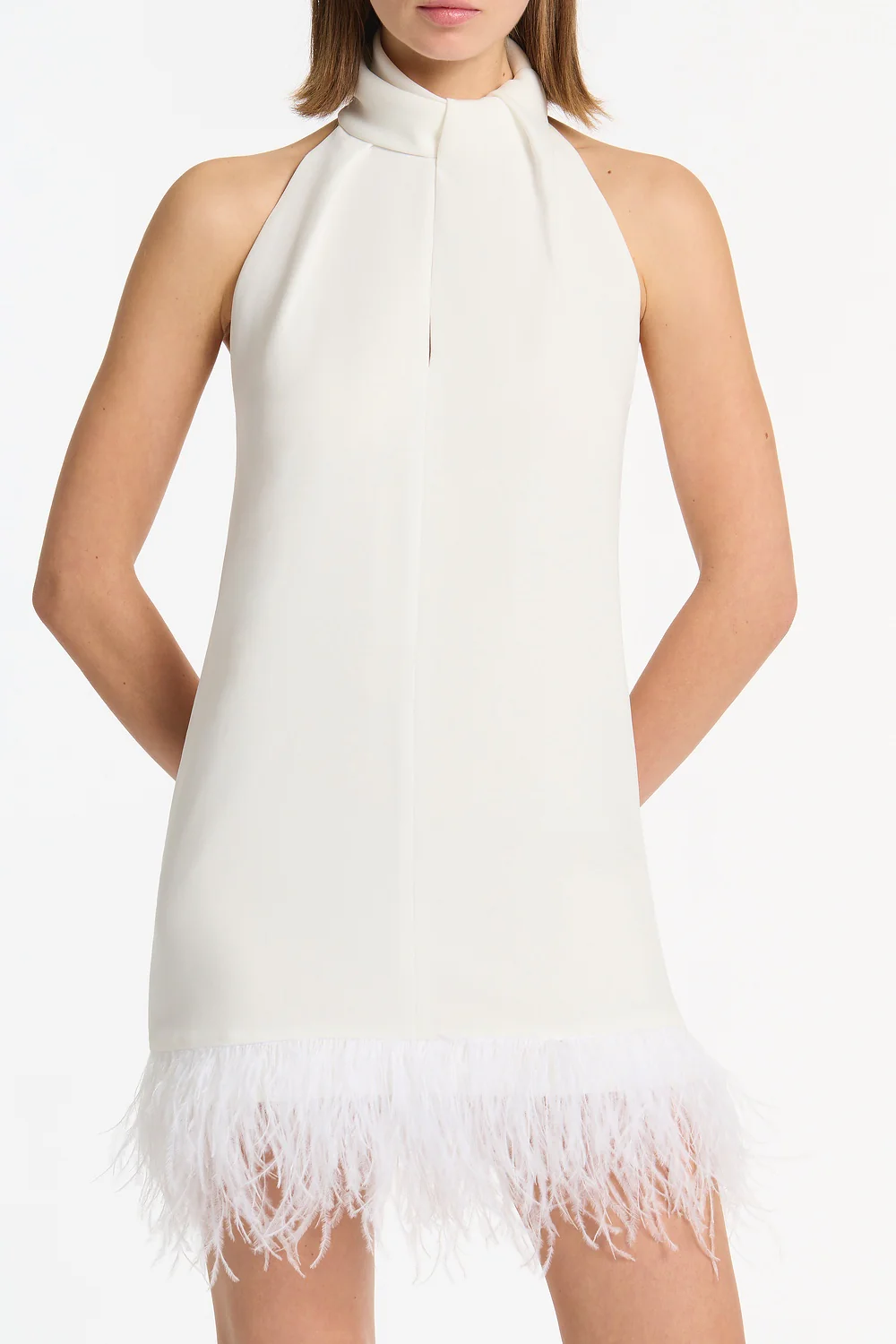 WHITE CREPE FEATHER MINI DRESS - Image 4