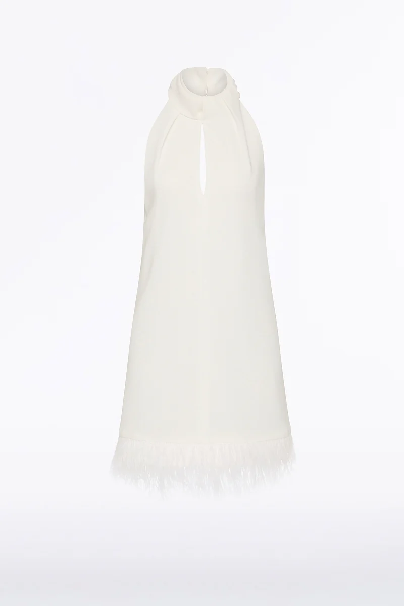 WHITE CREPE FEATHER MINI DRESS - Image 5