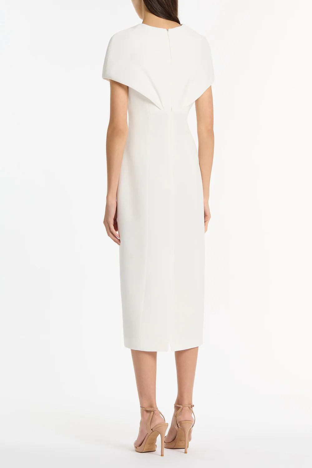 WHITE CREPE FRONT TUCK MIDI DRESS - Image 3
