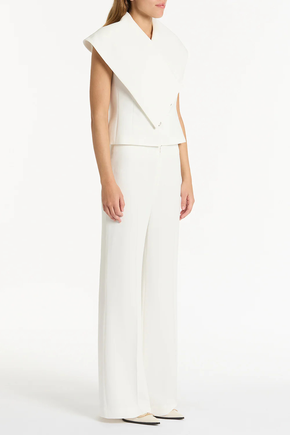 WHITE CREPE LOW WAIST PANT - Image 3
