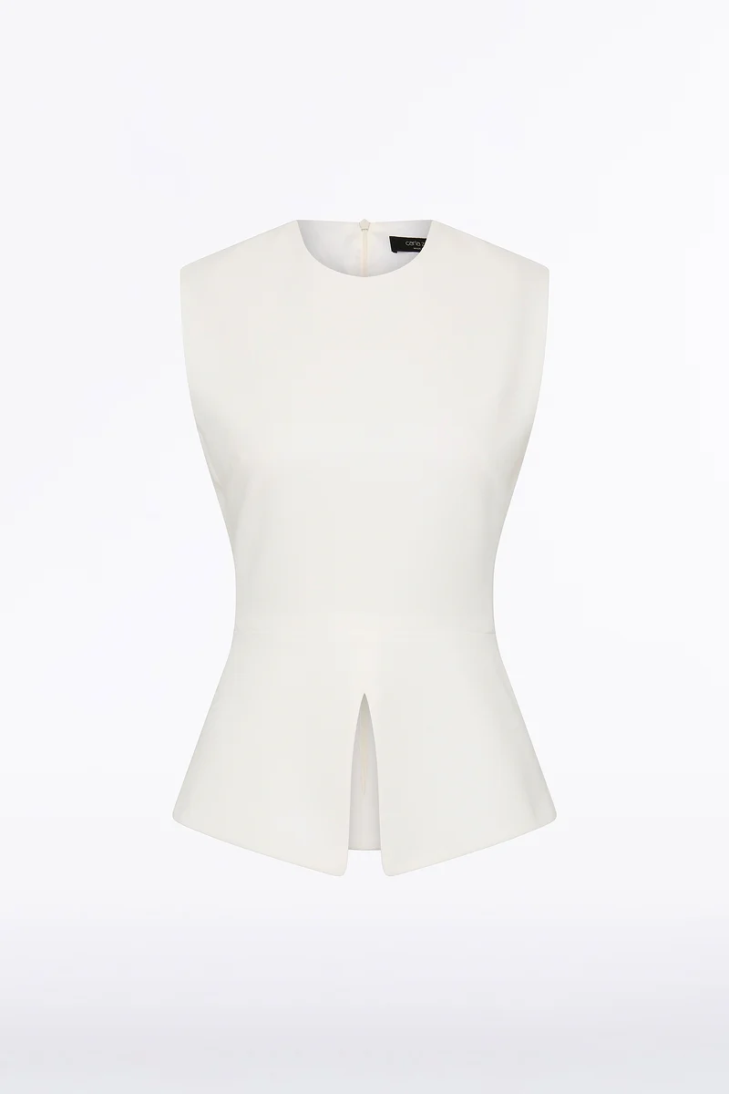 WHITE CREPE PEPLUM TOP - Image 4