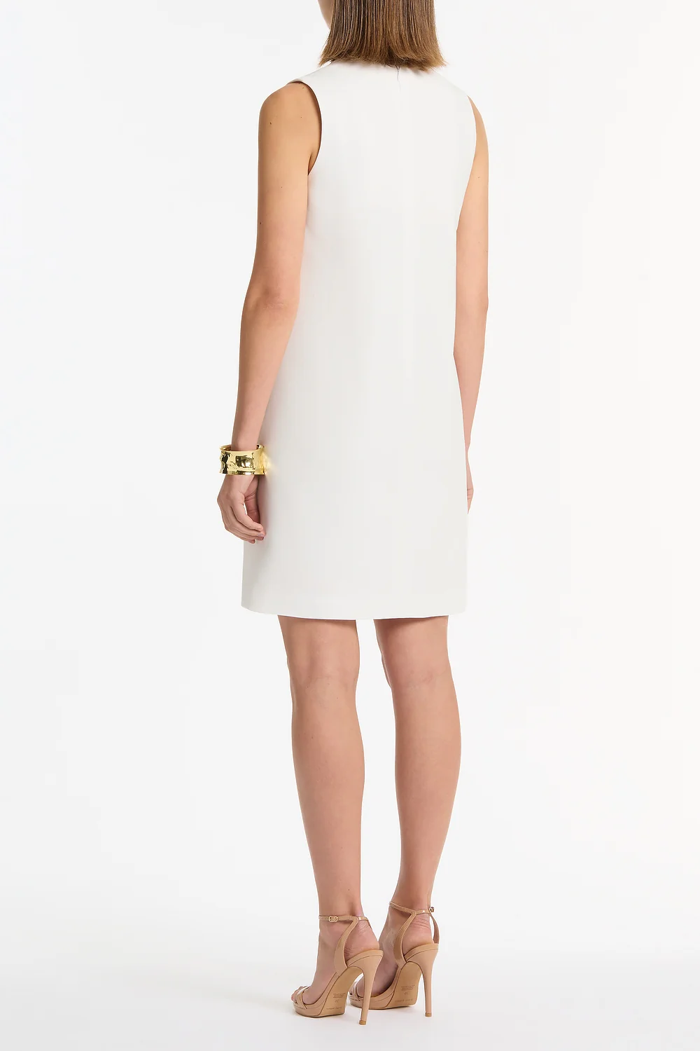 WHITE CREPE SCOOP NECK SHIFT DRESS - Image 2