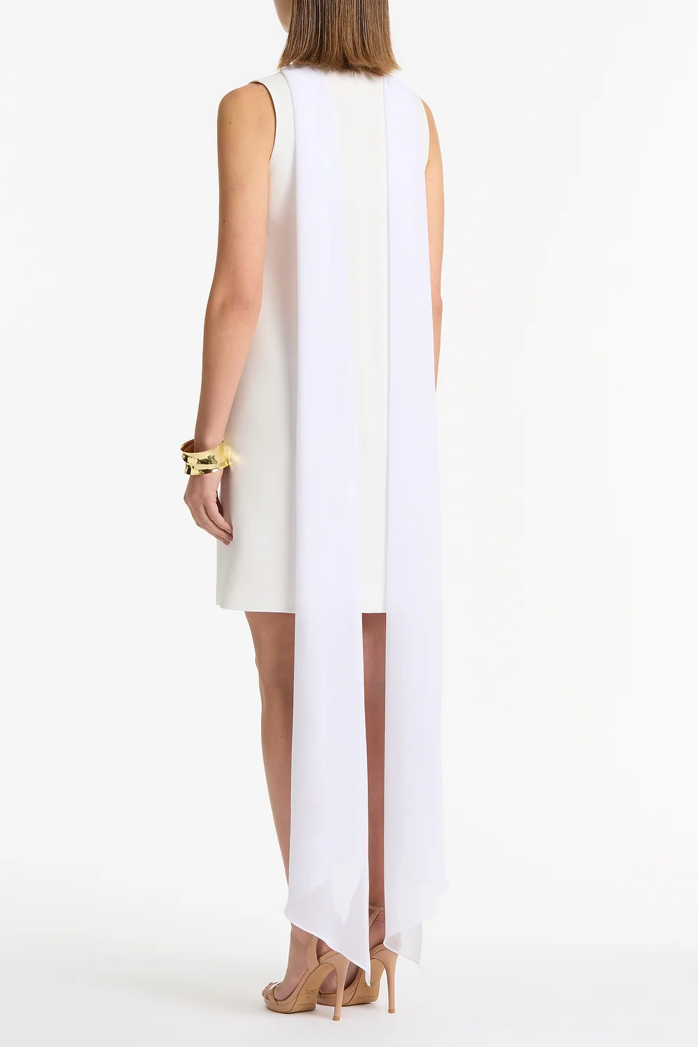 WHITE CREPE SCOOP NECK SHIFT DRESS - Image 5