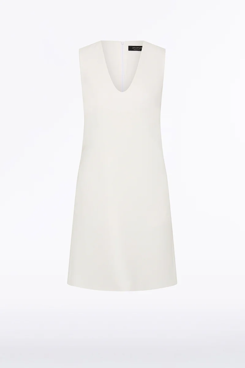 WHITE CREPE SCOOP NECK SHIFT DRESS - Image 6