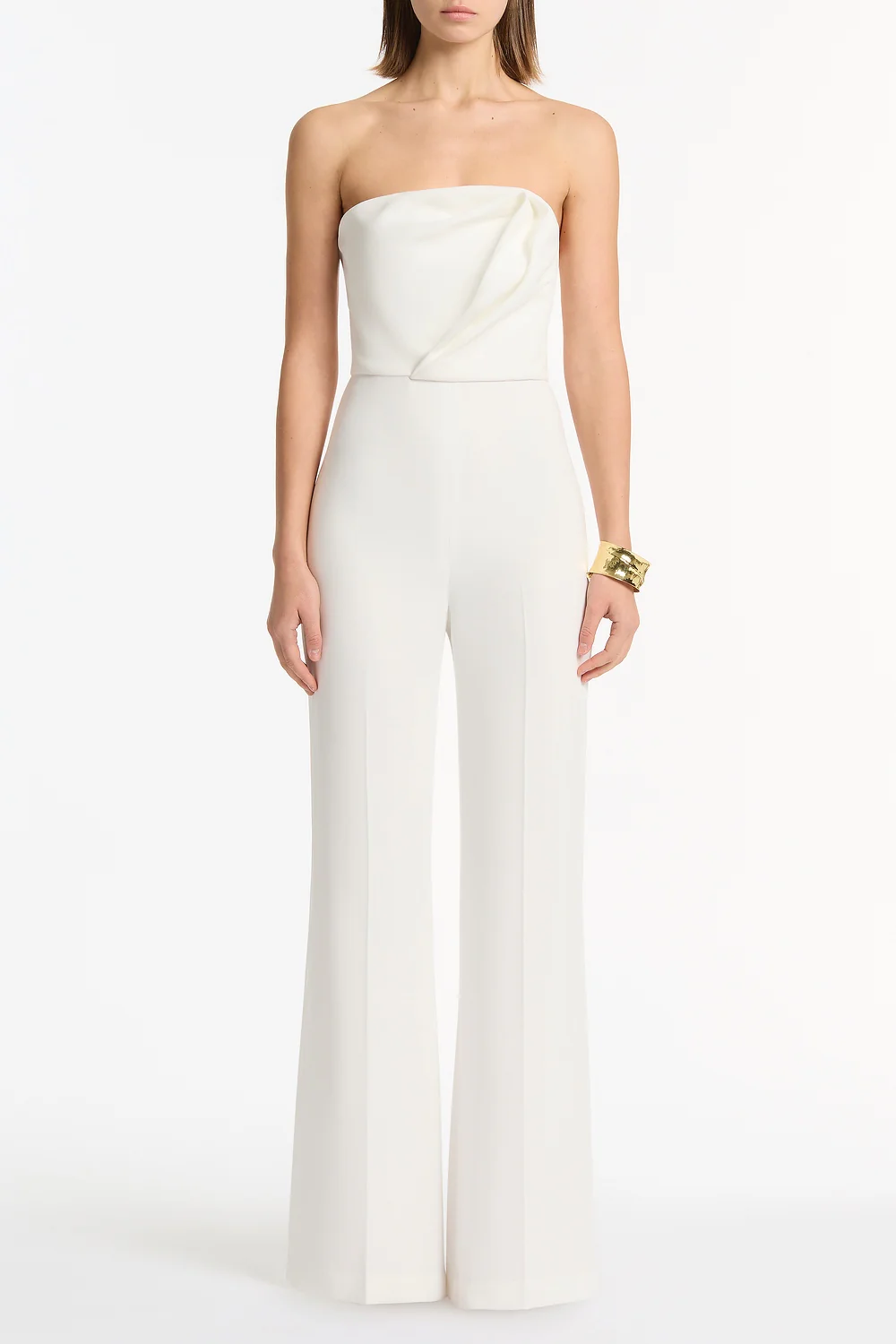 WHITE CREPE SCULPTURAL JUMPSUIT