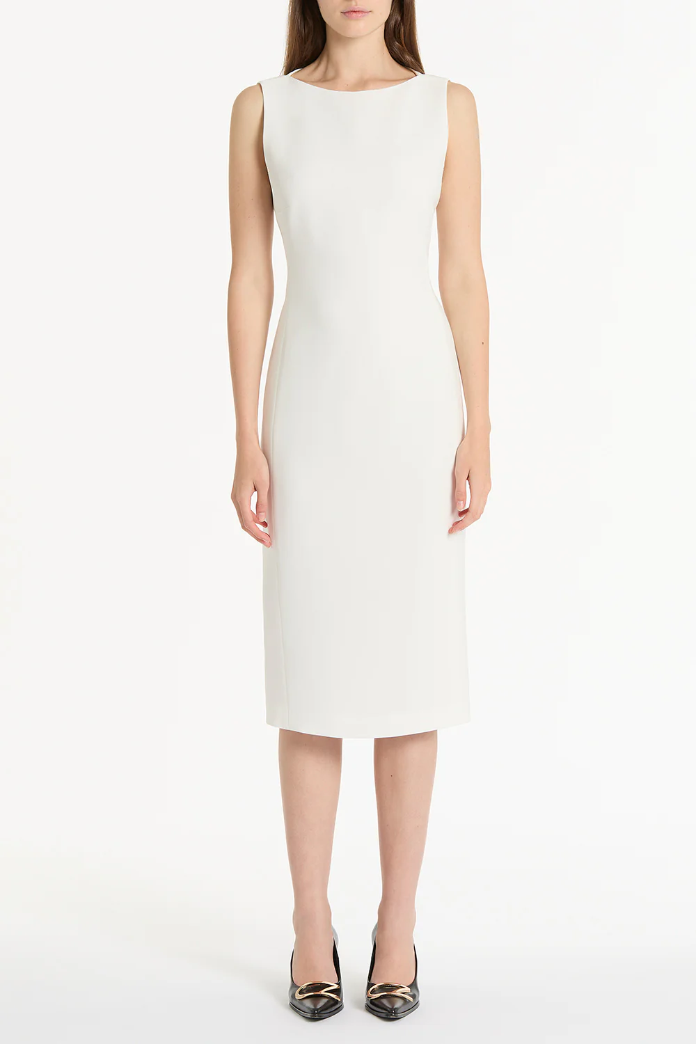 WHITE CREPE SHEATH DRESS