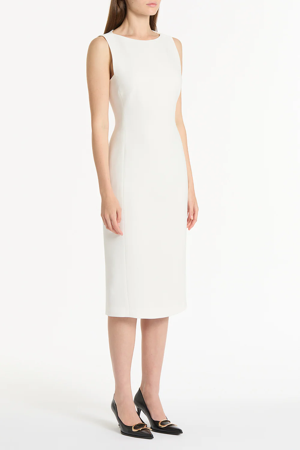 WHITE CREPE SHEATH DRESS - Image 3