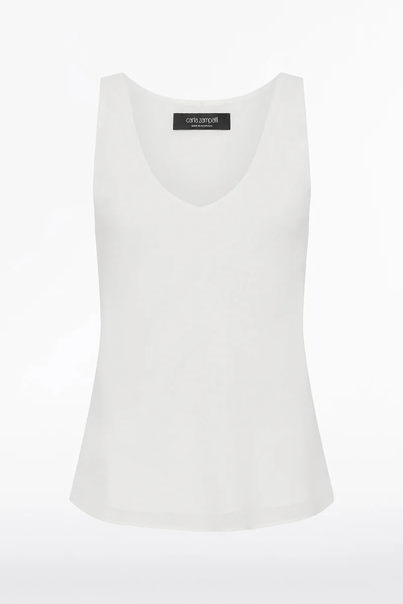 WHITE GEORGETTE SCOOP NECK CAMI - Image 4
