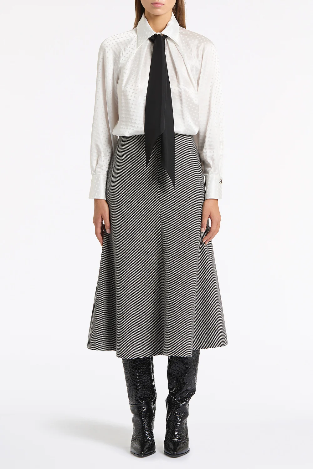 WHITE JACQUARD SPOT CONTRAST SCARF TOP