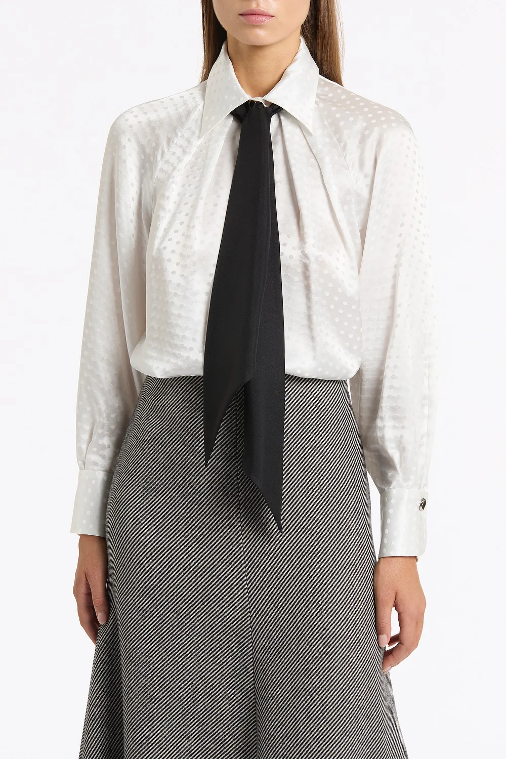 WHITE JACQUARD SPOT CONTRAST SCARF TOP - Image 4