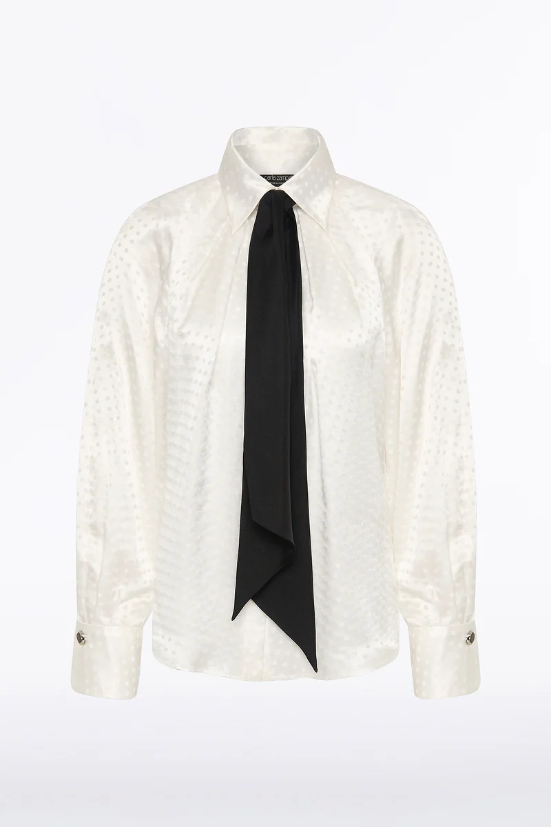 WHITE JACQUARD SPOT CONTRAST SCARF TOP - Image 6