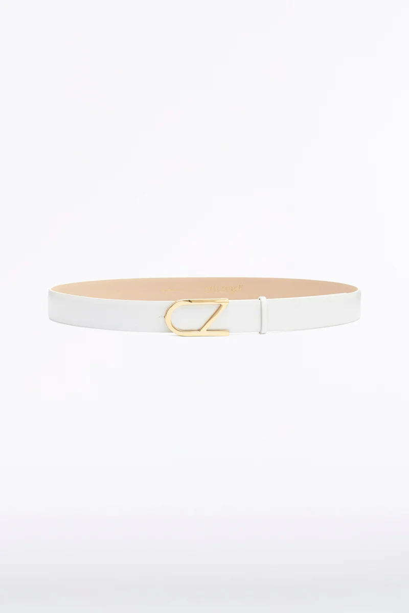 WHITE LEATHER CZ LOGO BELT - Image 2