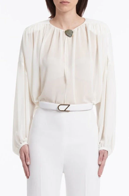 WHITE LEATHER CZ LOGO BELT - Image 8