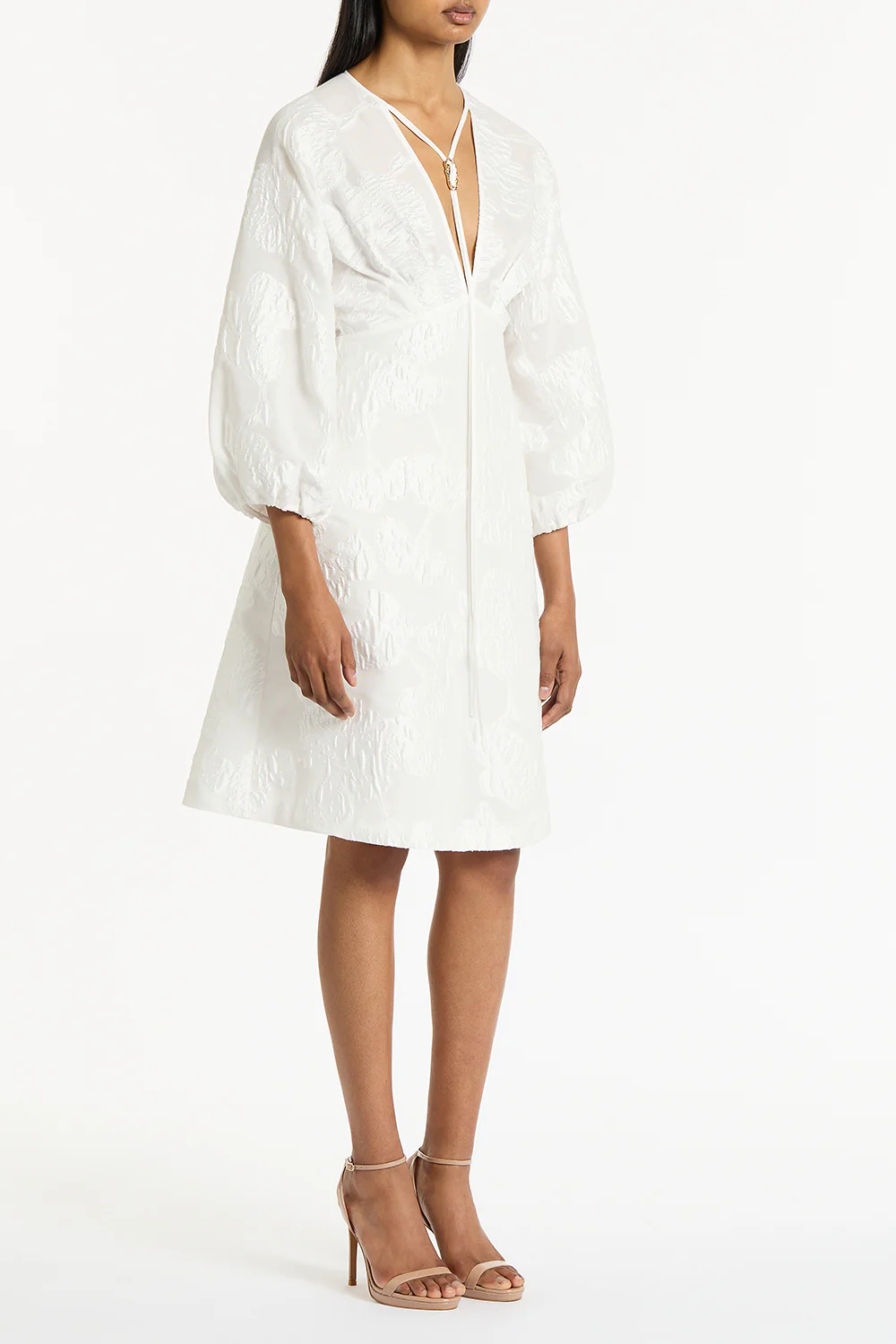WHITE MESH JACQUARD MIDI DRESS - Image 3