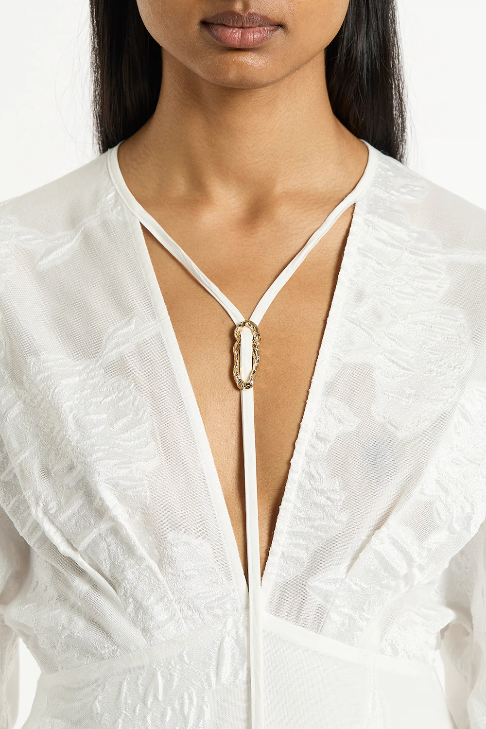 WHITE MESH JACQUARD MIDI DRESS - Image 4