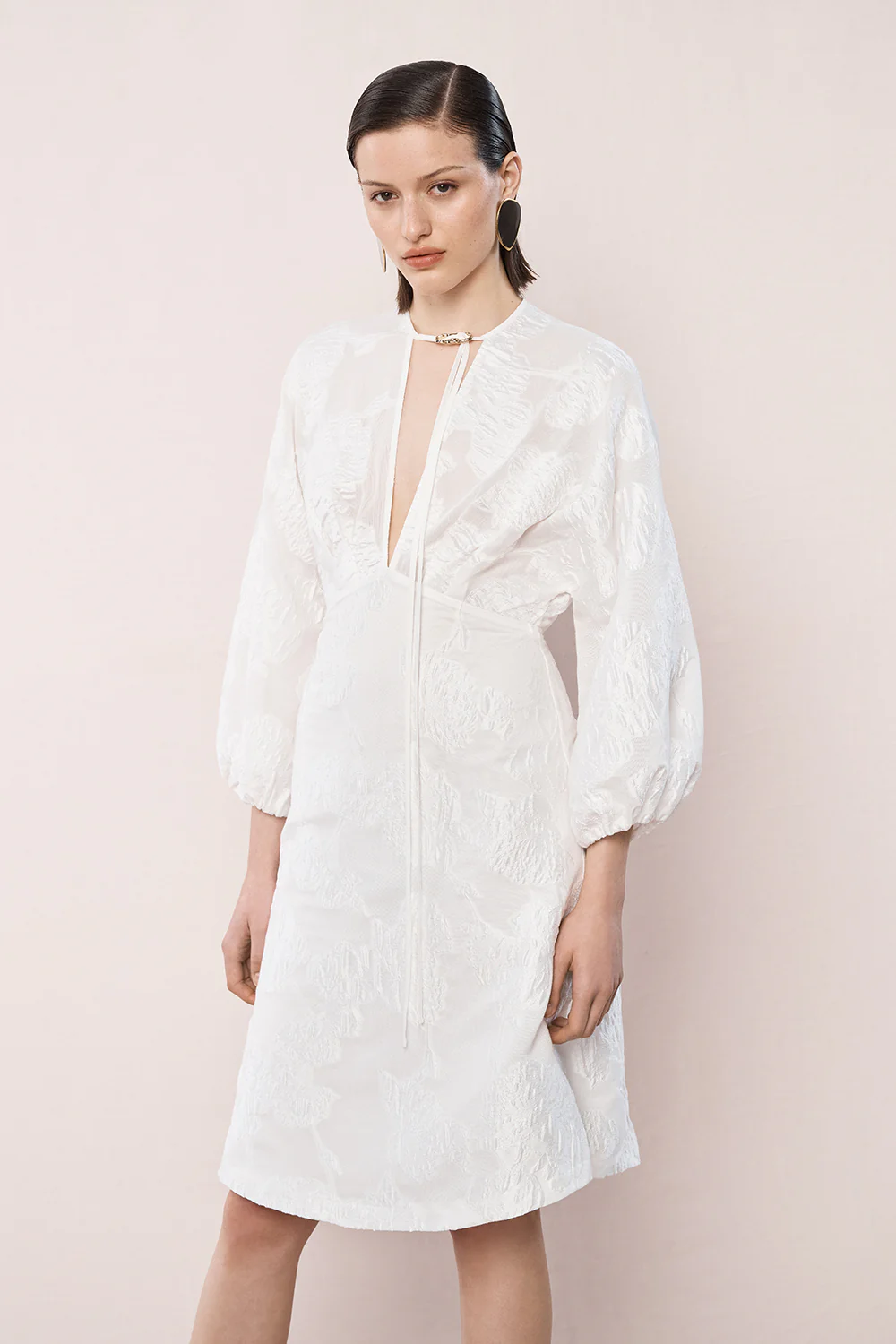 WHITE MESH JACQUARD MIDI DRESS - Image 5