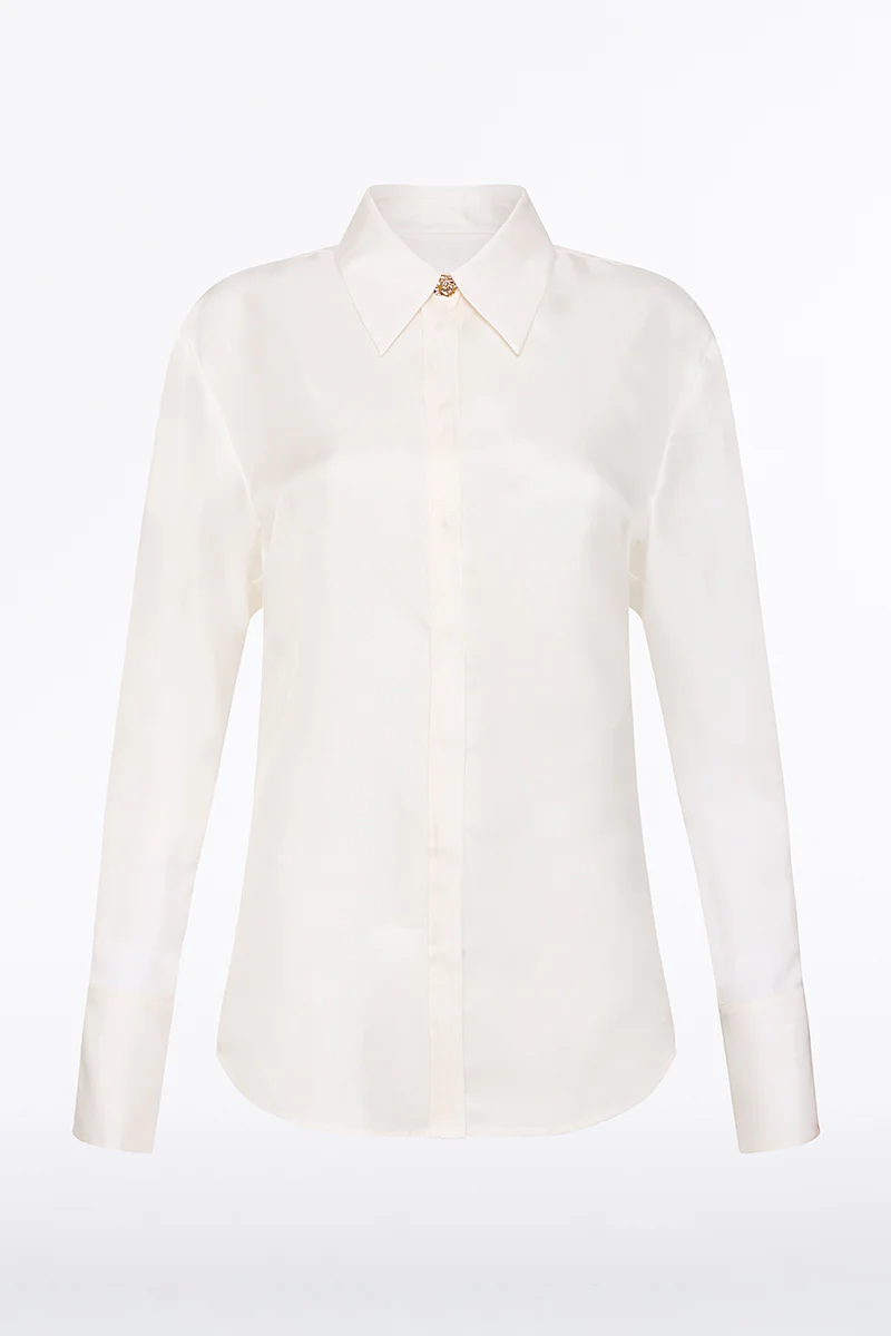WHITE SILK TWILL RELAXED SHIRT - Image 4